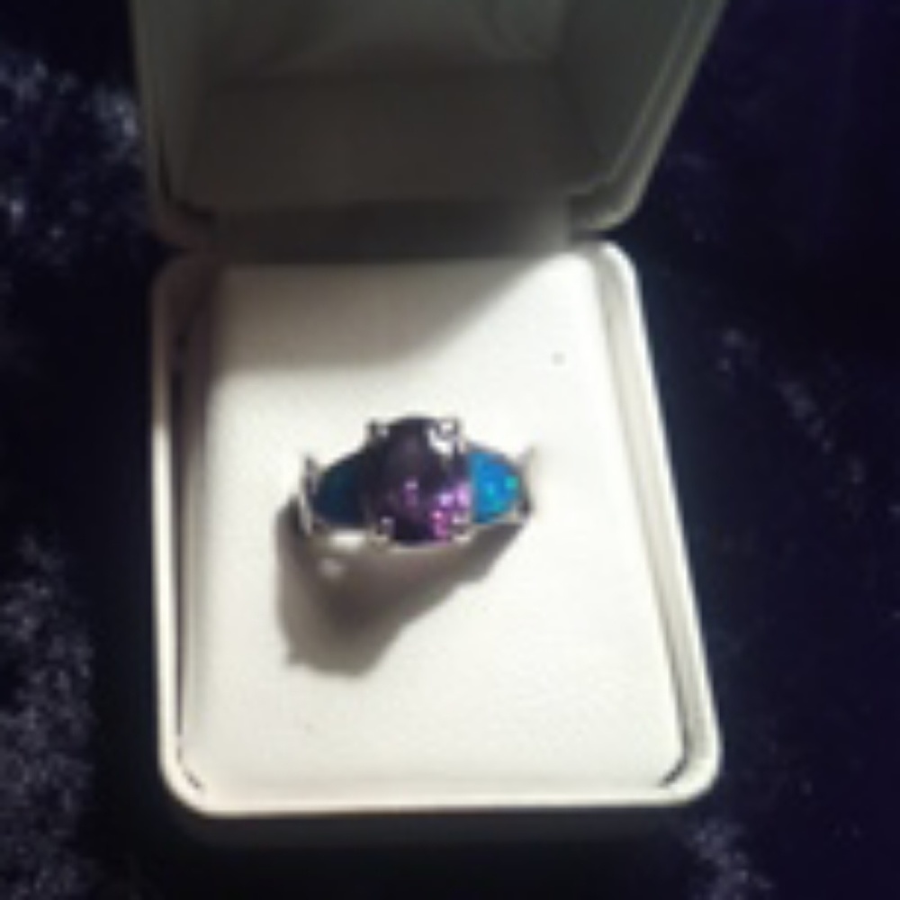 Synthetic amethyst and turquoise ring